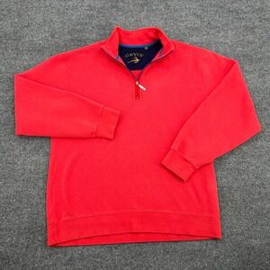 Orvis Quarter Zip Pullover Mens Large Coral Cotton Ribbed Trim Outdoor Preppy